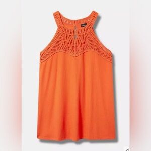 NEW NWT Torrid Orange Sleeveless Crochet Lace Top Neck Swing Tank Boho 1X 14-16